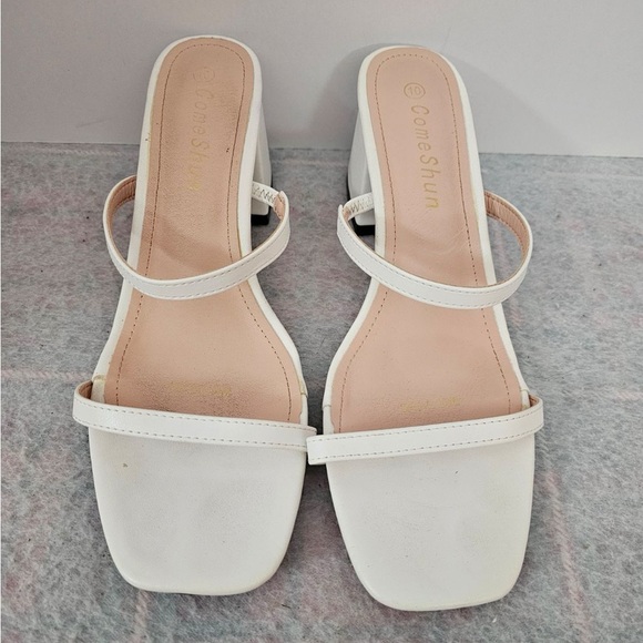 Comshun Low Block Heel Sandals White Women’s 10M - Picture 1 of 5